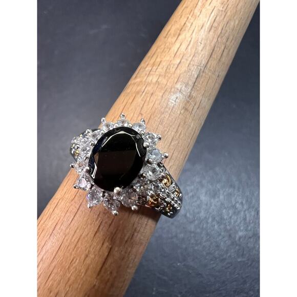 NEW Shungite and zircon ring in vermeil and rhodium over sterling silver size 8 - Picture 9 of 16